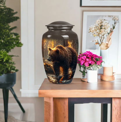 Large classic Bear Urn in Purple Meadow theme.