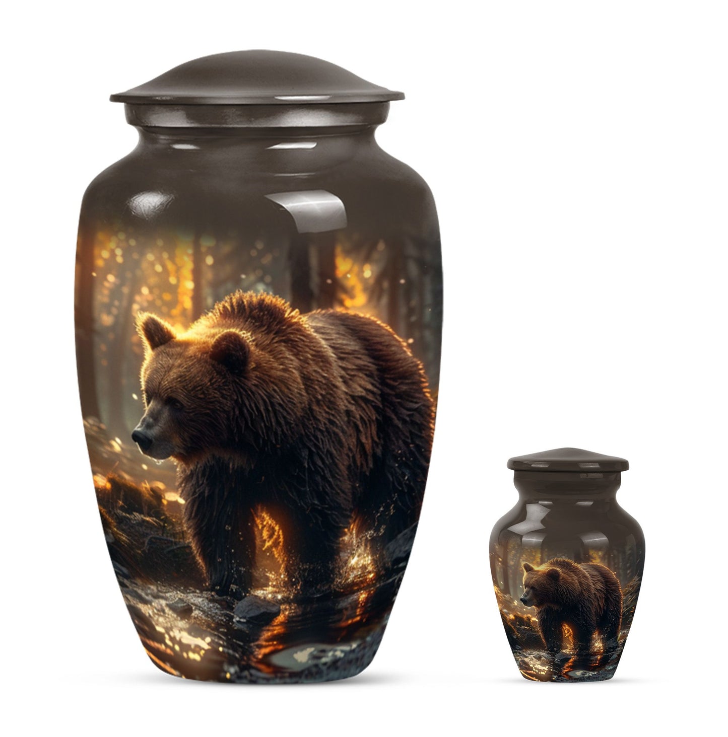 Large classic Bear Urn in Purple Meadow theme.