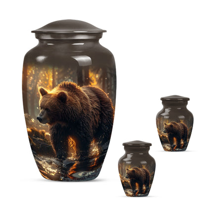 Large classic Bear Urn in Purple Meadow theme.