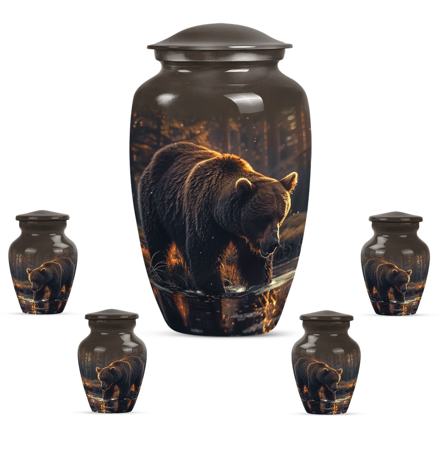 10 inch Classic Bear Urn in Purple Meadow design