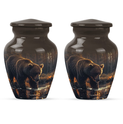10 inch Classic Bear Urn in Purple Meadow design