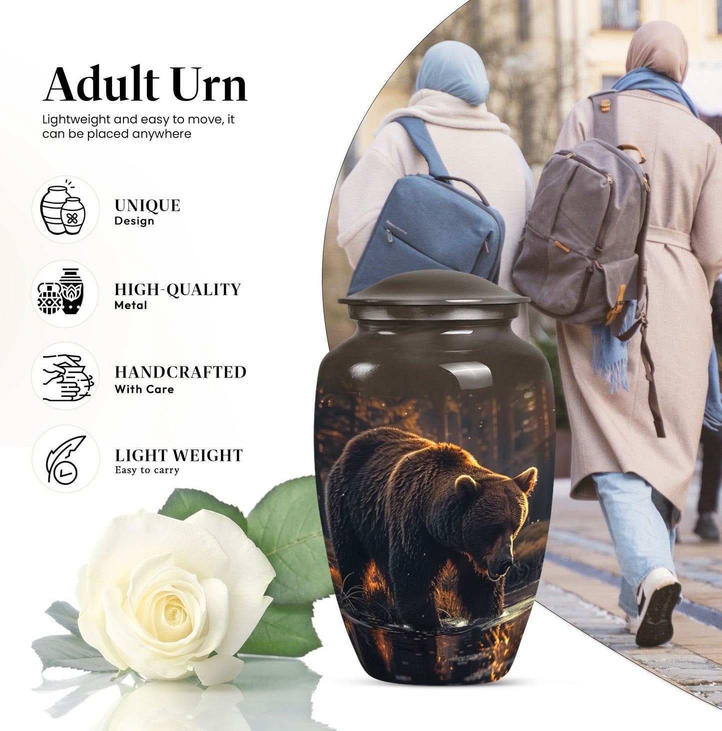 10 inch Classic Bear Urn in Purple Meadow design