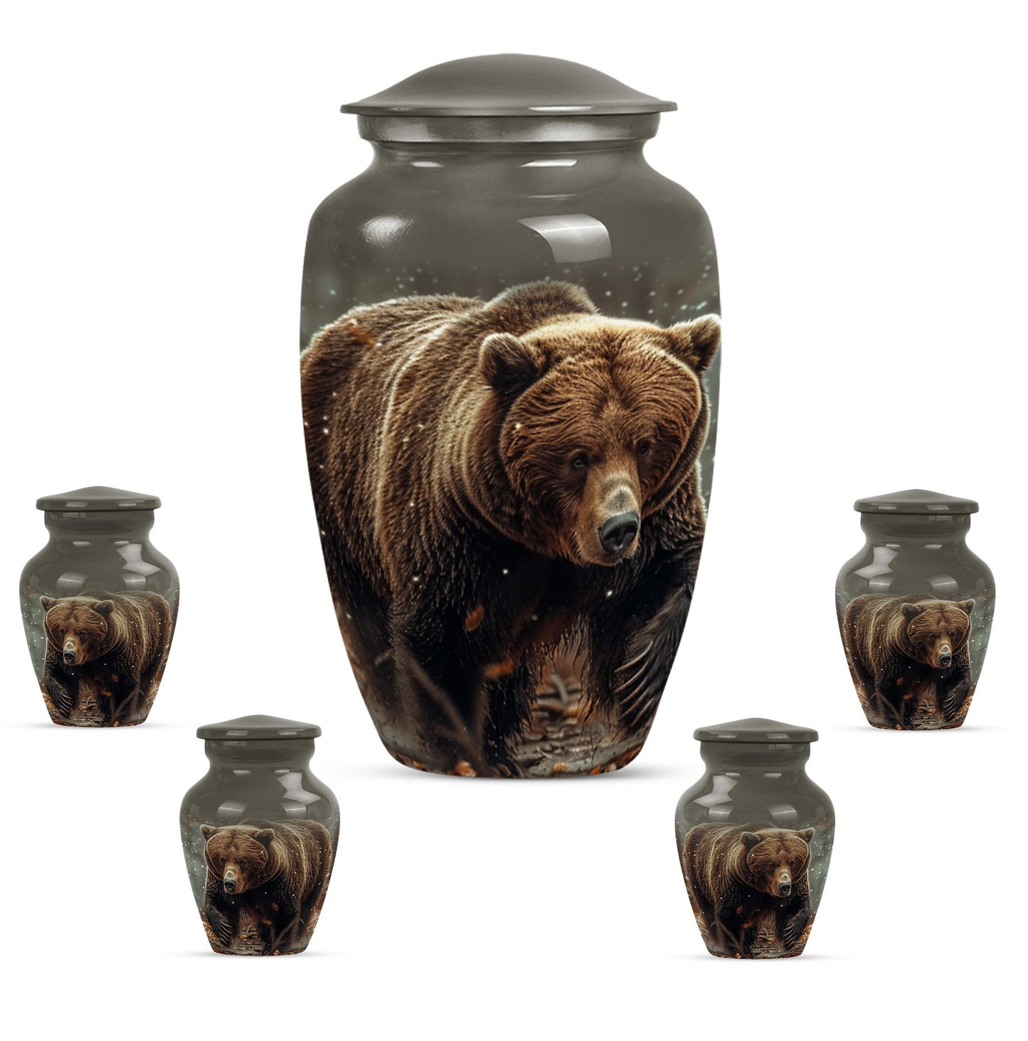10-inch Bear Urn in Purple Meadow theme for human ashes.