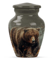 10-inch Bear Urn in Purple Meadow theme for human ashes.