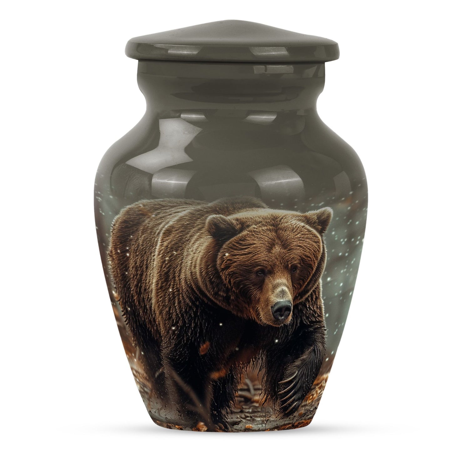 10-inch Bear Urn in Purple Meadow theme for human ashes.