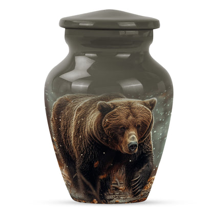 10-inch Bear Urn in Purple Meadow theme for human ashes.