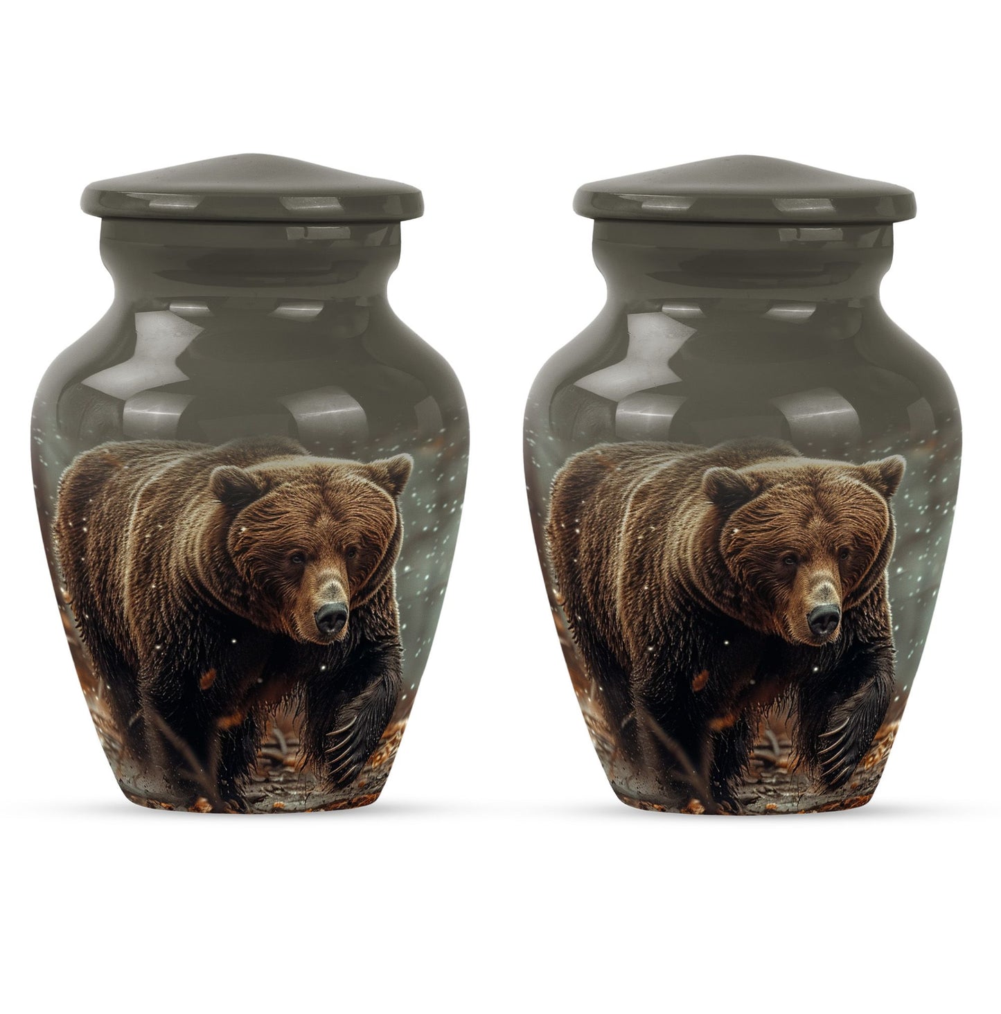 10-inch Bear Urn in Purple Meadow theme for human ashes.