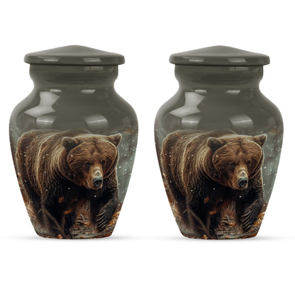 10-inch Bear Urn in Purple Meadow theme for human ashes.