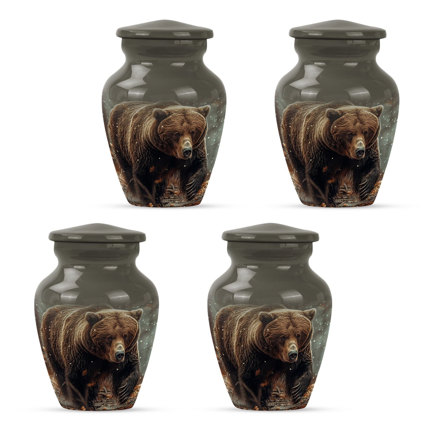 10-inch Bear Urn in Purple Meadow theme for human ashes.