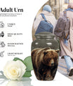 10-inch Bear Urn in Purple Meadow theme for human ashes.