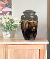 10-inch Bear Urn in Purple Meadow theme for human ashes.
