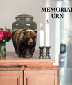 10-inch Bear Urn in Purple Meadow theme for human ashes.