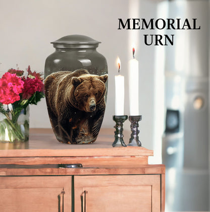 10-inch Bear Urn in Purple Meadow theme for human ashes.