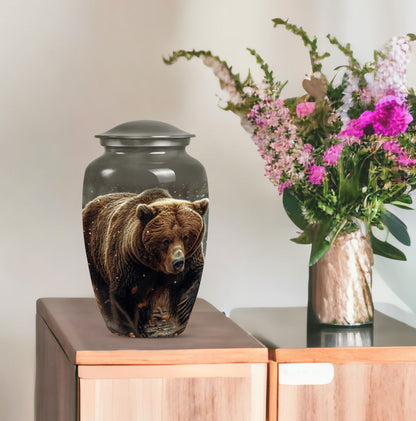 10-inch Bear Urn in Purple Meadow theme for human ashes.