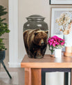 10-inch Bear Urn in Purple Meadow theme for human ashes.