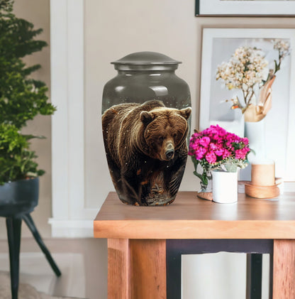 10-inch Bear Urn in Purple Meadow theme for human ashes.