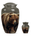 10-inch Bear Urn in Purple Meadow theme for human ashes.
