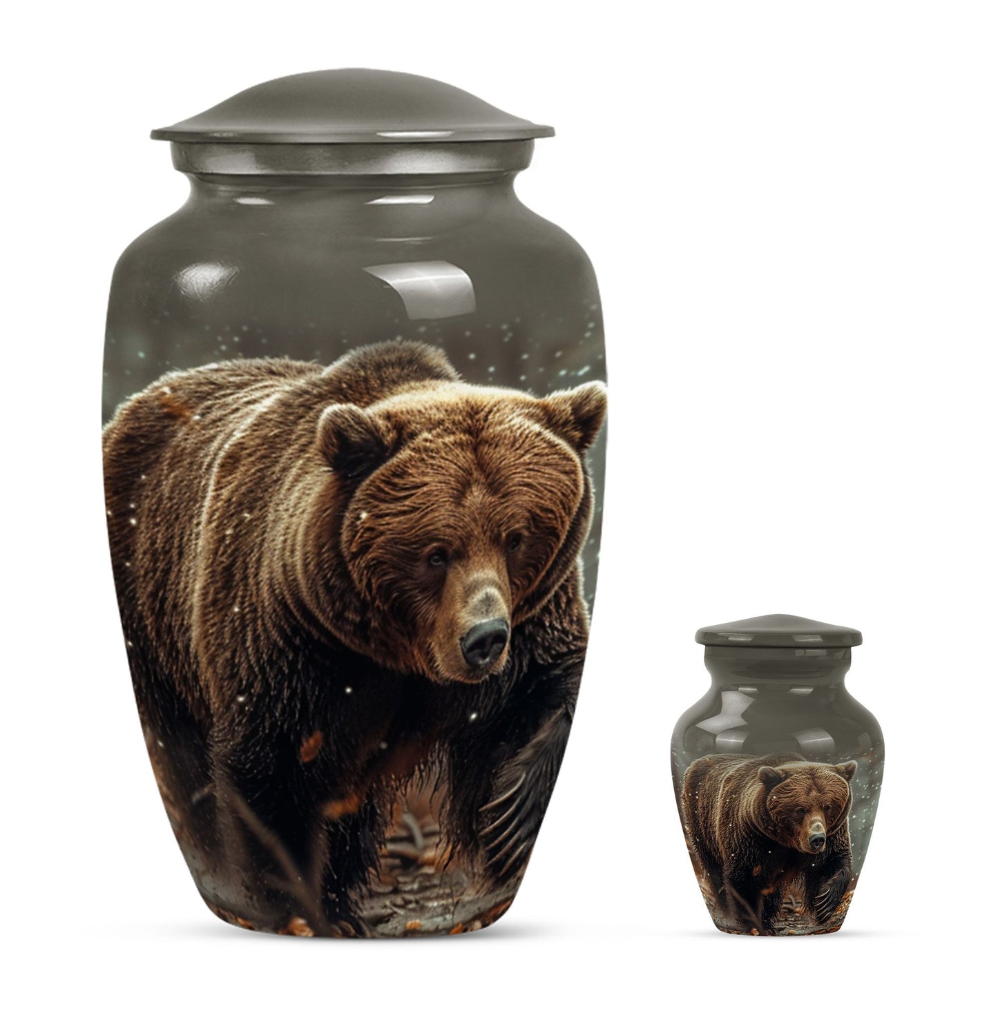 10-inch Bear Urn in Purple Meadow theme for human ashes.