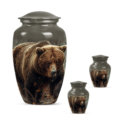 10-inch Bear Urn in Purple Meadow theme for human ashes.