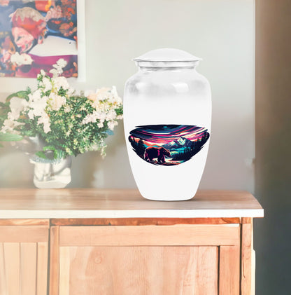  bear urn in purple meadow 