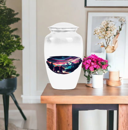  bear urn in purple meadow 