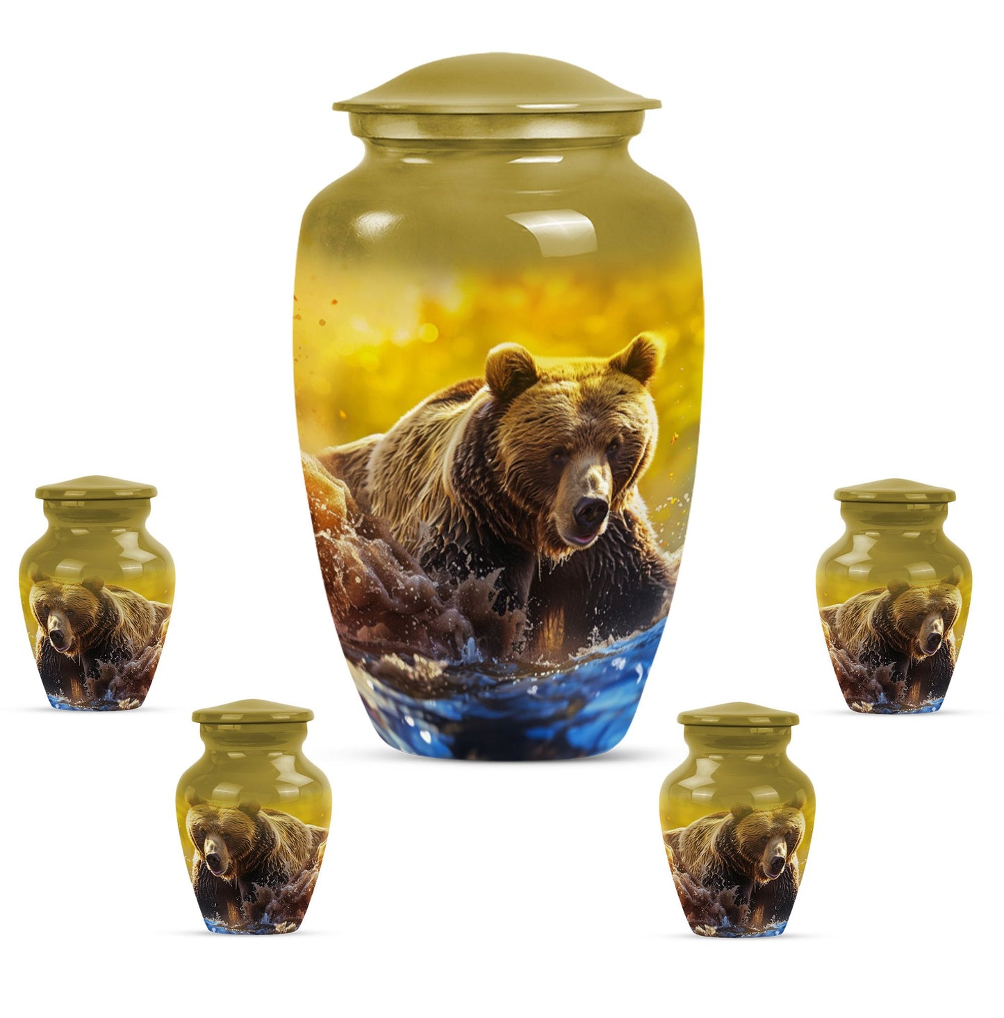 Classic Bear Urn in Purple Meadow theme.