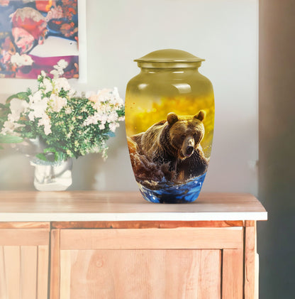 Classic Bear Urn in Purple Meadow theme.