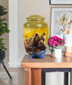 Classic Bear Urn in Purple Meadow theme.
