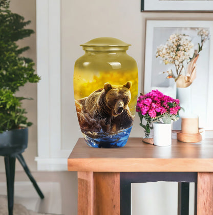 Classic Bear Urn in Purple Meadow theme.