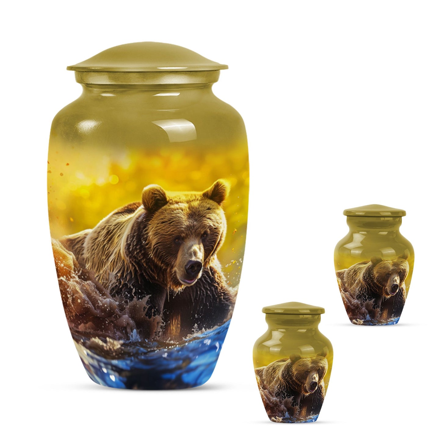 Classic Bear Urn in Purple Meadow theme.