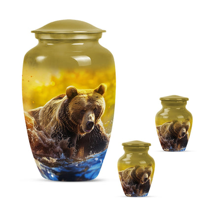 Classic Bear Urn in Purple Meadow theme.