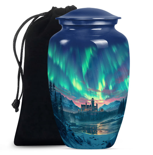 10-inch Northern Lights Urn in Purple Meadow.