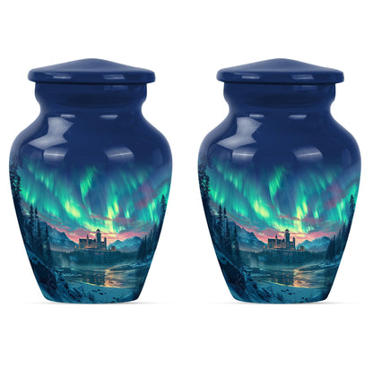 10-inch Northern Lights Urn in Purple Meadow.