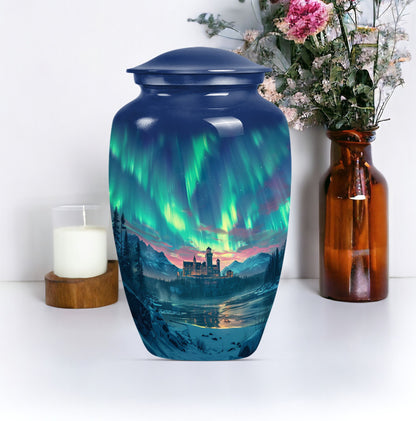 10-inch Northern Lights Urn in Purple Meadow.