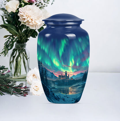 10-inch Northern Lights Urn in Purple Meadow.