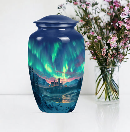 10-inch Northern Lights Urn in Purple Meadow.