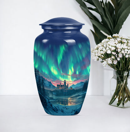 10-inch Northern Lights Urn in Purple Meadow.