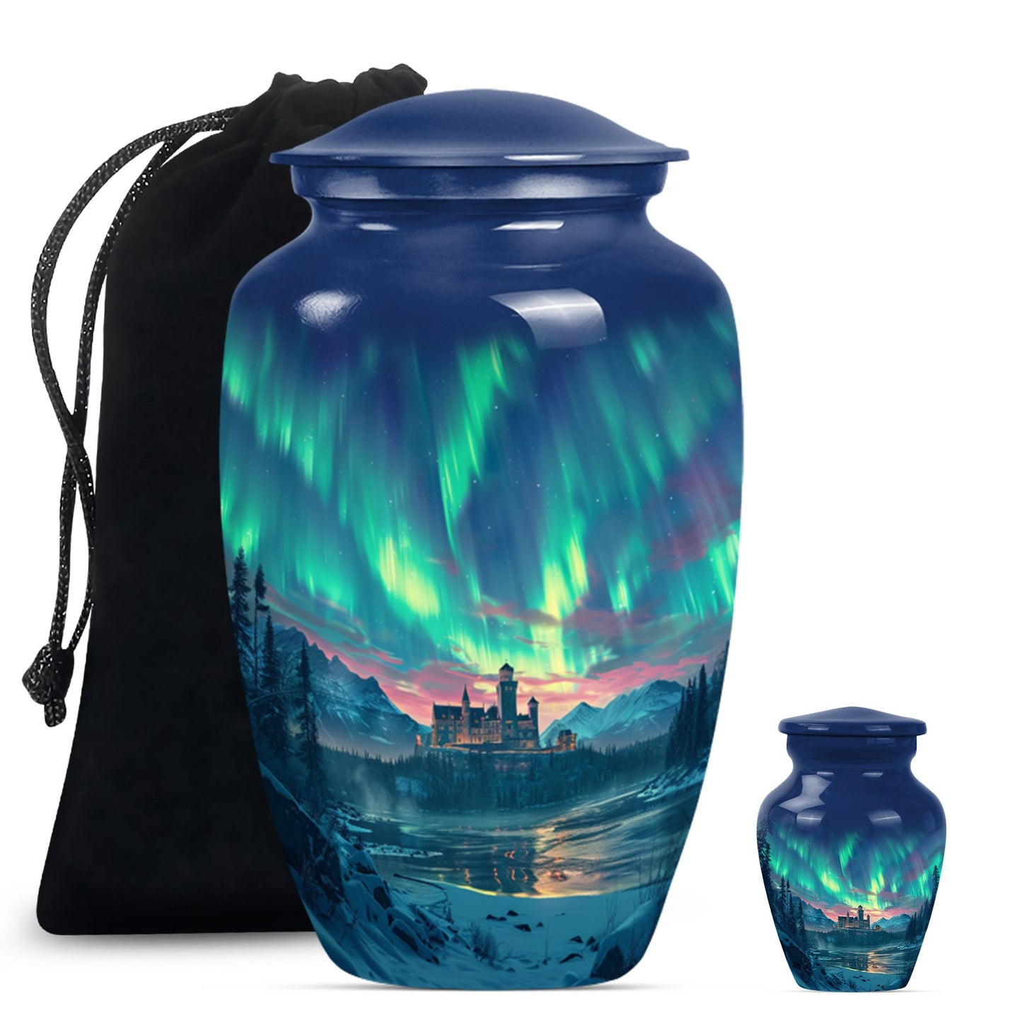 10-inch Northern Lights Urn in Purple Meadow.