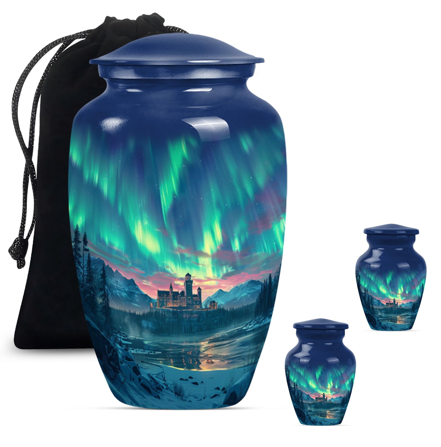 10-inch Northern Lights Urn in Purple Meadow.