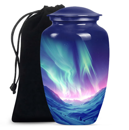 10-inch classic northern lights urn in purple meadow design 