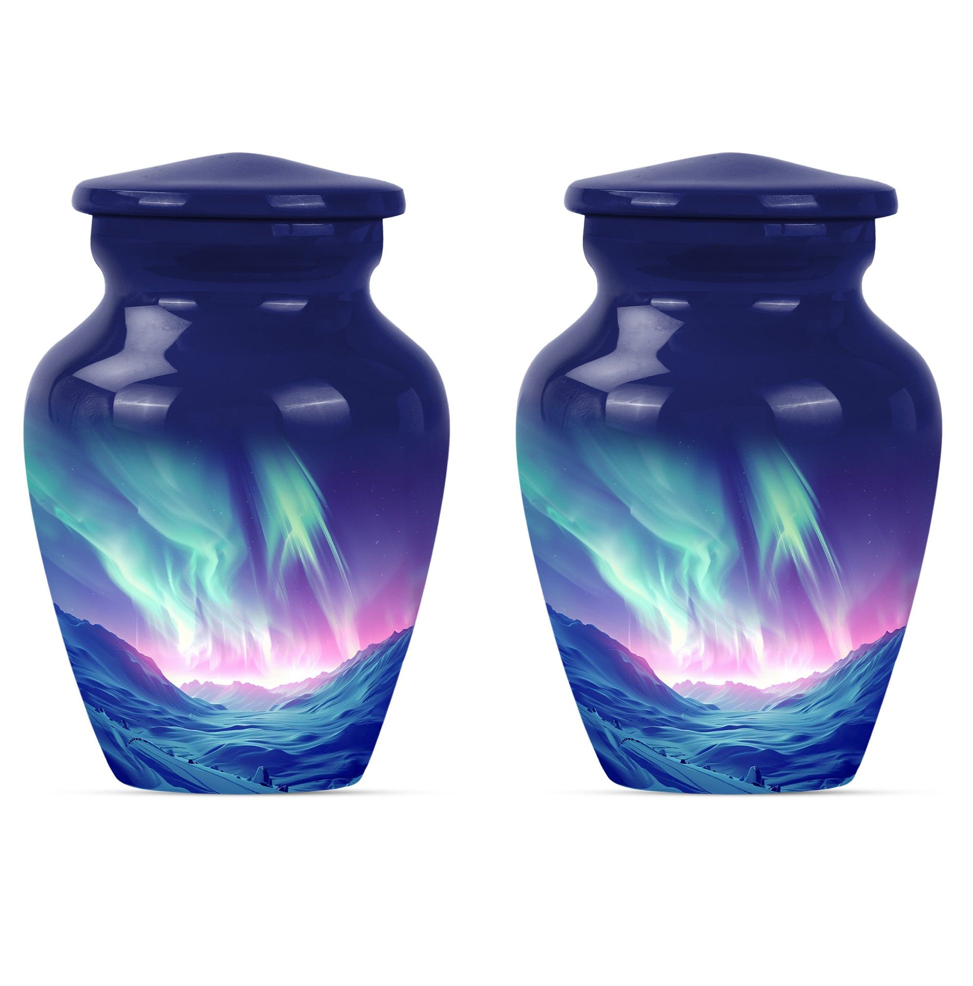 10-inch classic northern lights urn in purple meadow design 