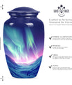 10-inch classic northern lights urn in purple meadow design 