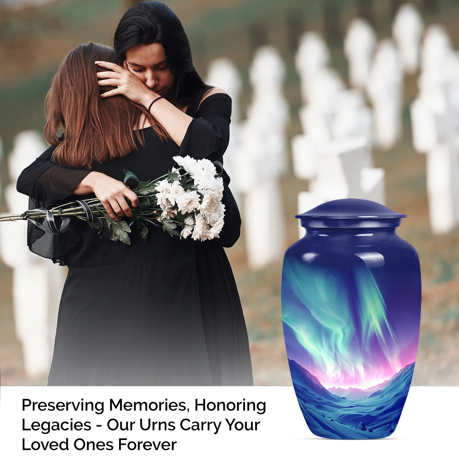 10-inch classic northern lights urn in purple meadow design 