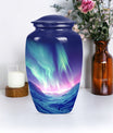 10-inch classic northern lights urn in purple meadow design 