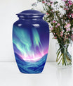 10-inch classic northern lights urn in purple meadow design 