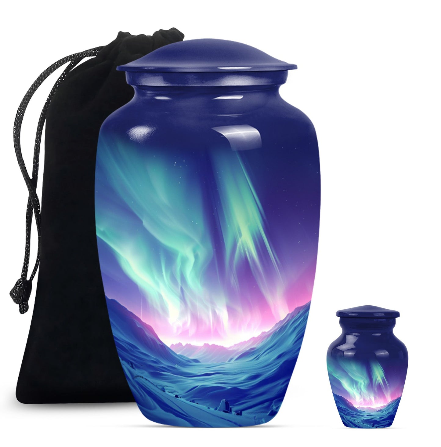 10-inch classic northern lights urn in purple meadow design 