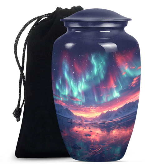 Classic 10 inch cremation urn themed as Purple Meadow.