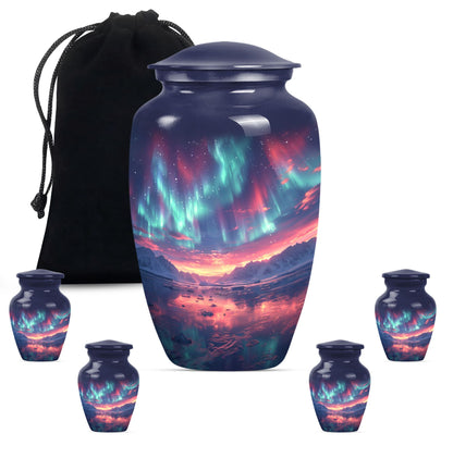 Classic 10 inch cremation urn themed as Purple Meadow.