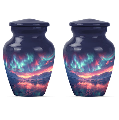 Classic 10 inch cremation urn themed as Purple Meadow.