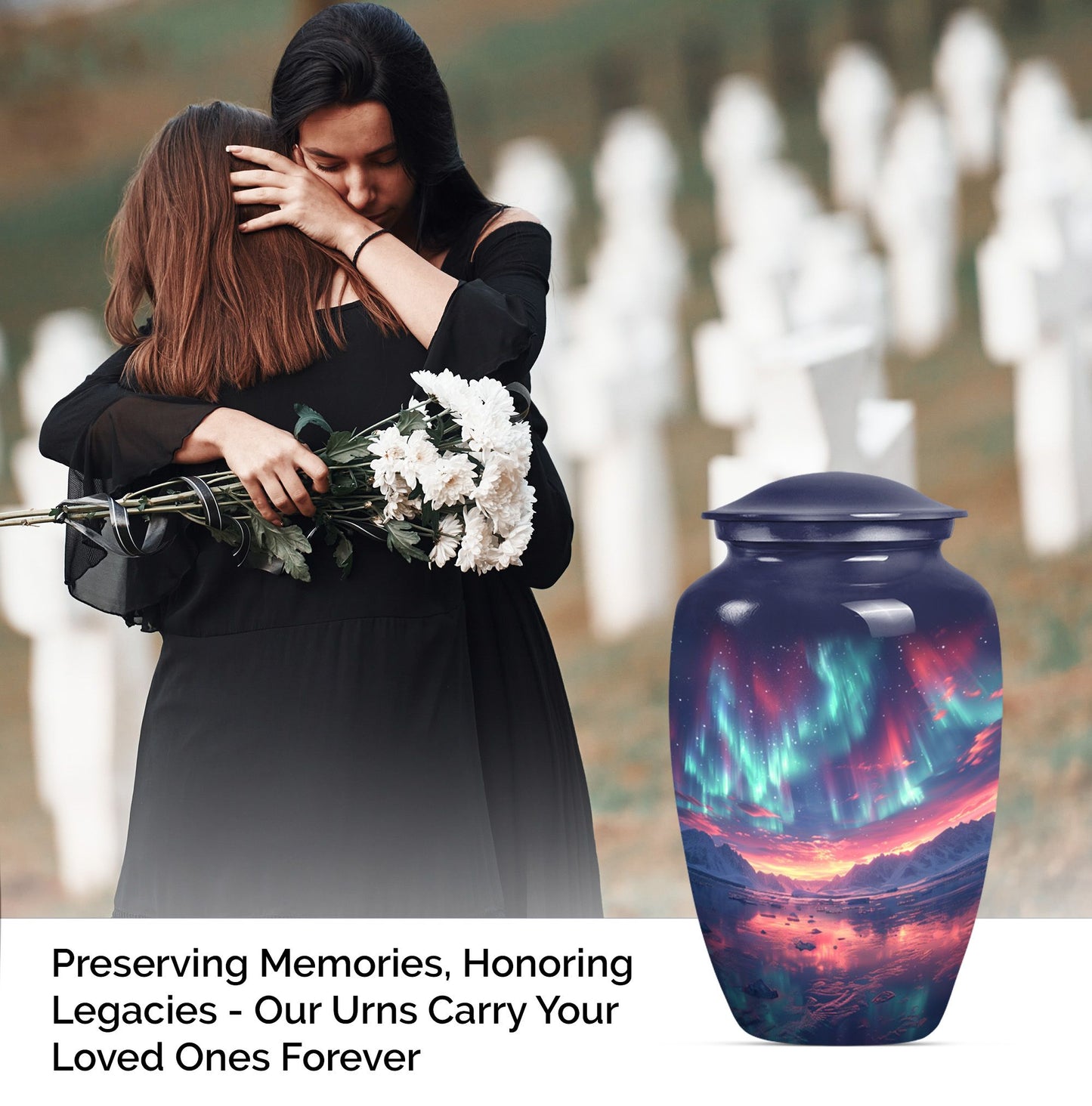 Classic 10 inch cremation urn themed as Purple Meadow.